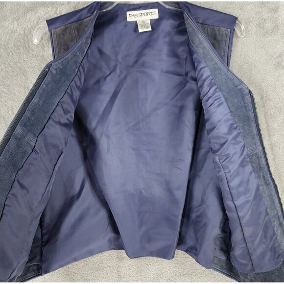Passports Vest Skirt Set Womens Medium Blue Leather Full Zip Vintage Knee Length - Picture 12 of 16